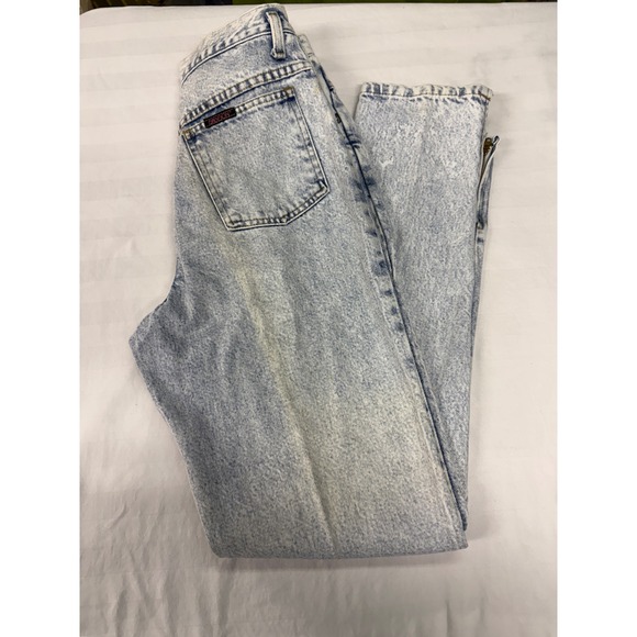 Sasson Denim - Vintage 80s Sasson Acid Wash High Waisted Ankle Zip Jeans Light Blue Denim 28